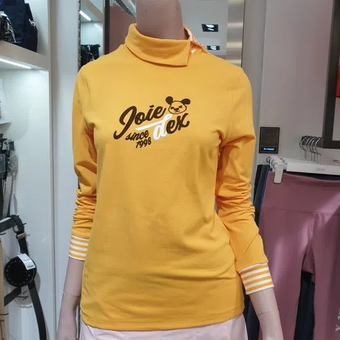 [제이디엑스] 봄 가을 간절기 여성 스트라이프 배색 변형 하이넥 티셔츠
