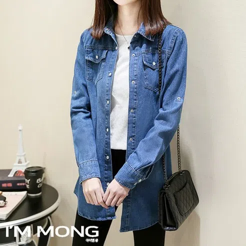 아이엠몽 여성 청 데님 자켓 아우터 남방 포켓 셔츠 꾸안꾸 바오린