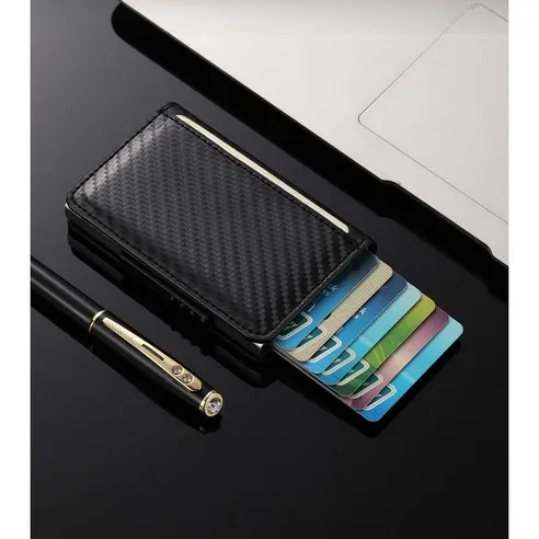 식스오토 가벼운 자동 카드지갑 가죽 슬림 얇은 미니 심플 고급 슬라이드 해킹방지 남자선물