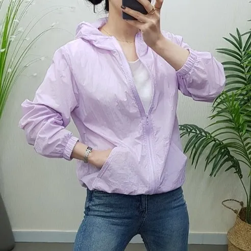 제이후 봄 여름 무지 바스락 밴딩 숏 집업 후드 바람막이 점퍼