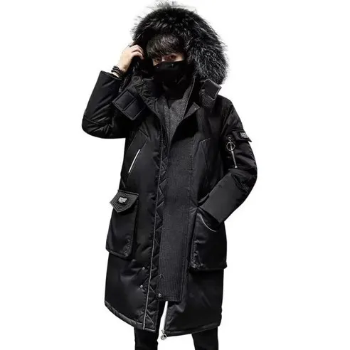 겨울 남성 캐주얼 롱코트 야상 멀티포켓 기모 도톰 남성 화이트 오리털 야상 후드 패딩 코트