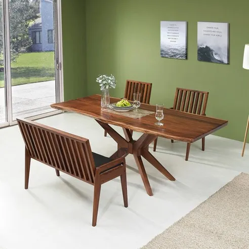 헤즈로 레스토X 4인용 우드슬랩 원목식탁세트 1400 식탁 테이블 + 접이식 벤치 1p + 의자 2p 방문설치