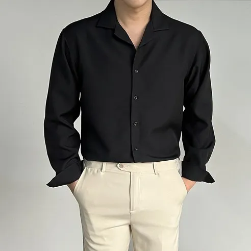 로니제이 남자 오버핏 폴리 스판 구김적은 오픈카라셔츠